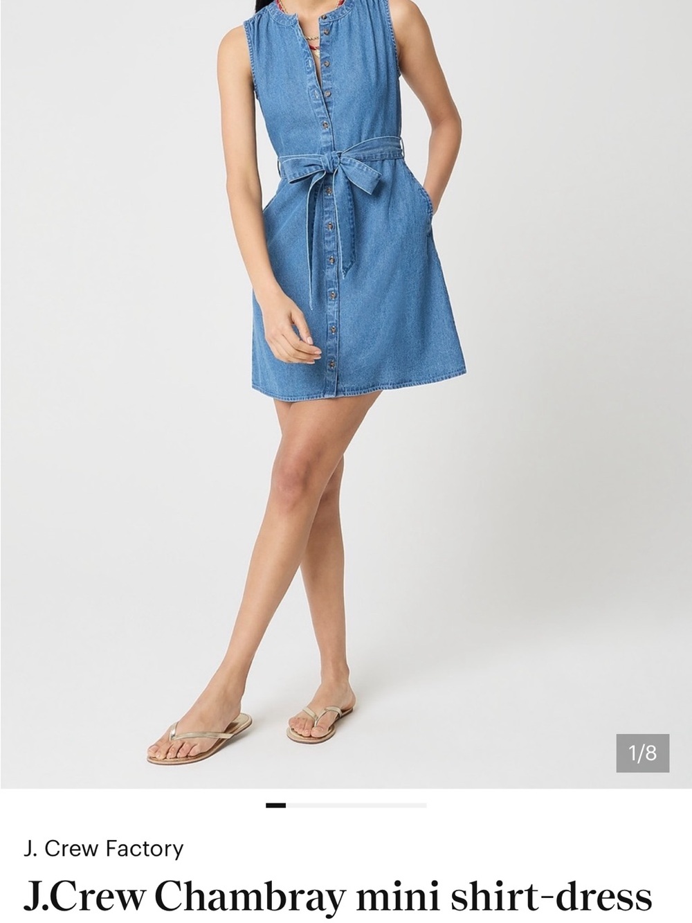 J. Crew Factory Chambray Button-Front Mini Dress in Light Blue